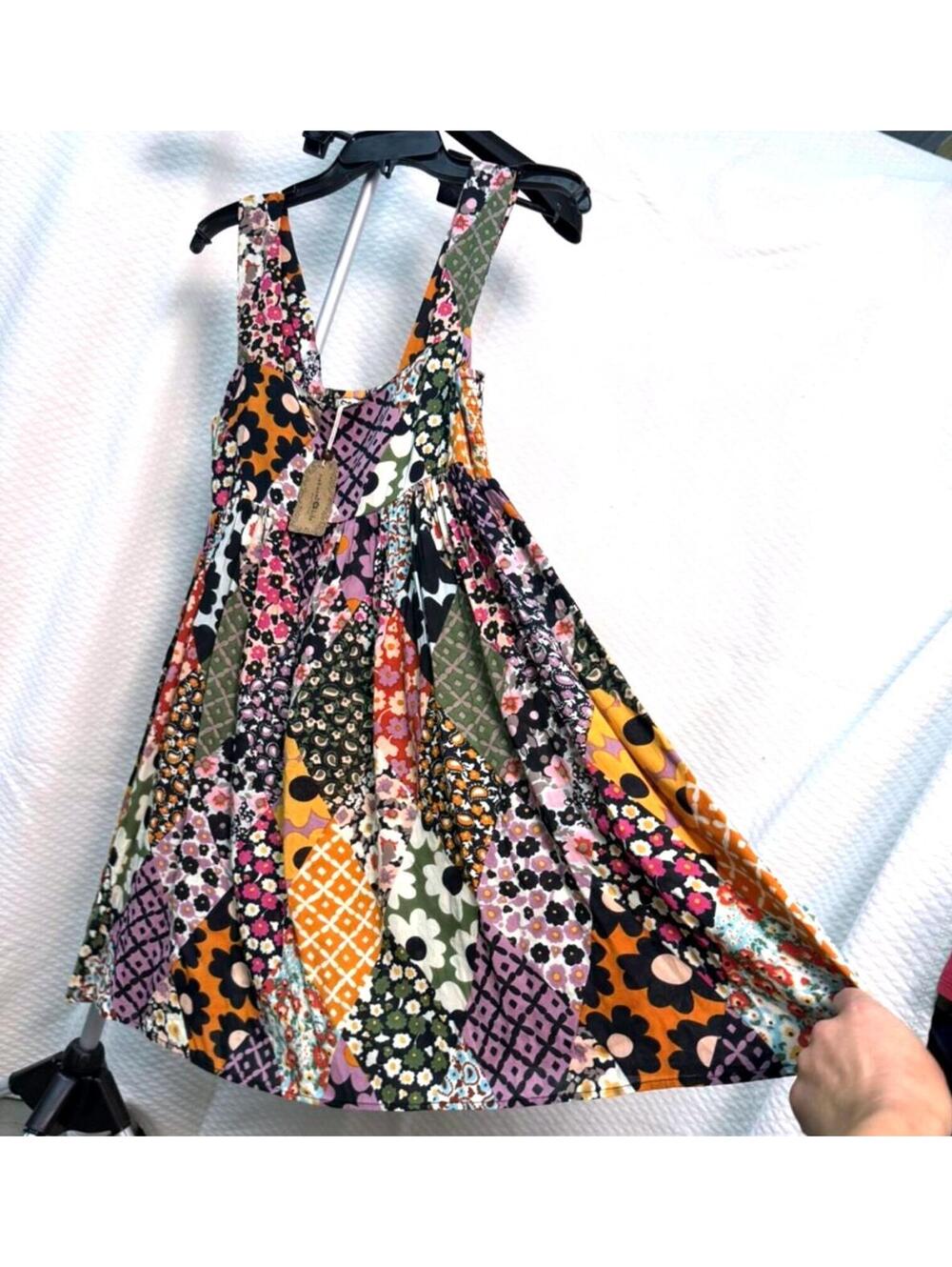 NATURAL LIFE TRICIA MINI DRESS XS/S BOHO Sun Dress Floral Diamonds Patchwork NWT - Picture 2 of 7